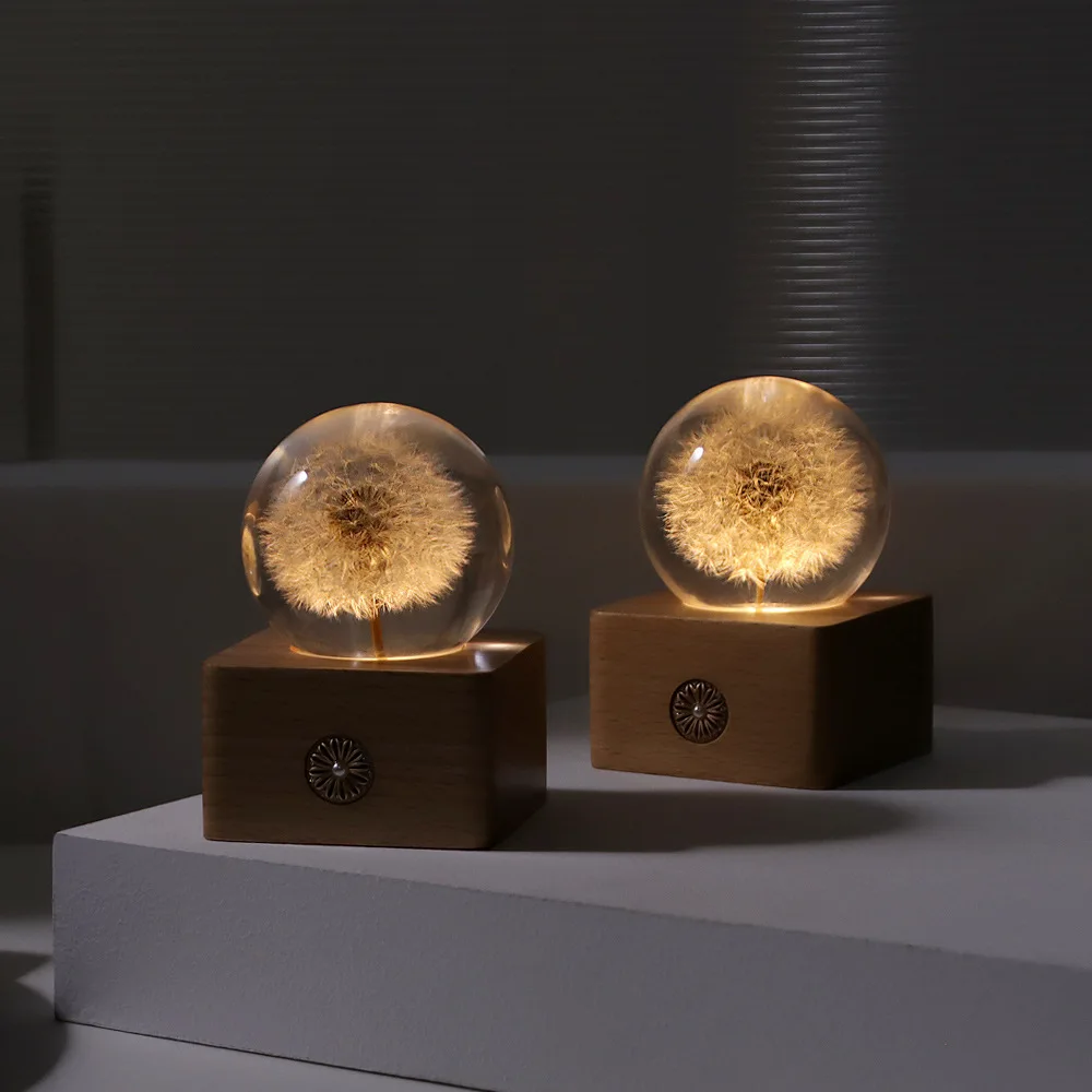 

Dandelion plant specimen crystal ball night light ornaments desktop decoration birthday gift for girlfriend.