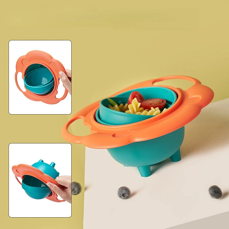 360 Degrees Rotate Baby Bowl Universal Gyro Bowl Children Balance Gyro  Umbrella Bowl Spill-Proof Bowl Tableware Practical Design