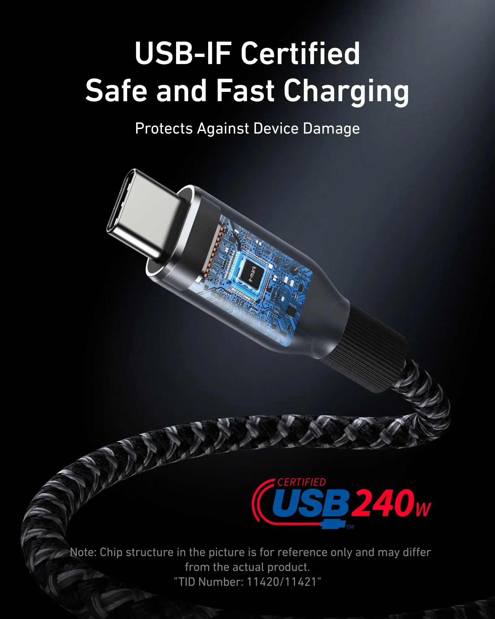 Anker Prime USB C-USB C 케이블, 240W 3피트 고속 충전 USB C 케이블, 100년 굽힘 내구성을 갖춘 재활용 편조 나일론