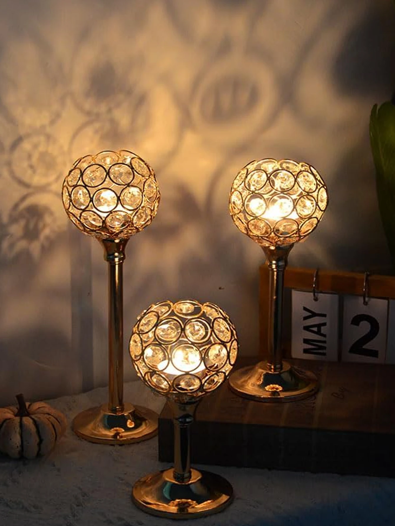 Crystal Candle Holder Golden Candlestick Decorative Tealight 1/3pcs For Wedding/Party/Table Centerpiece Decor