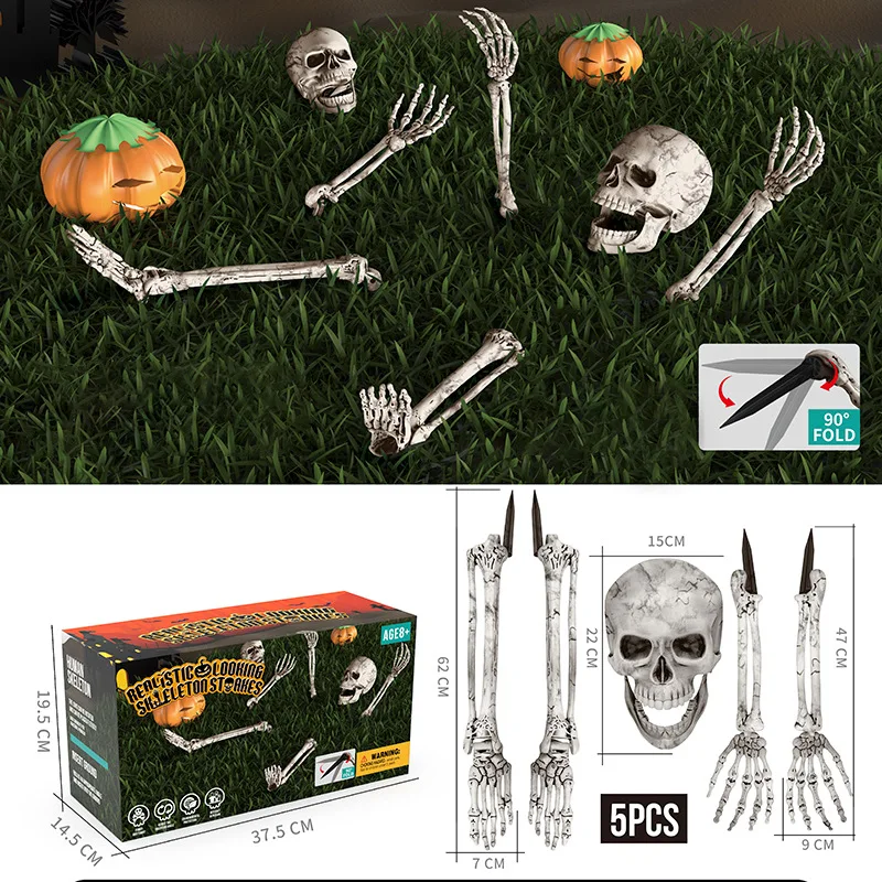 

Halloween Realistic Skull Skeleton Head Human Hand Arms for Halloween Party Home Garden Lawn Decor Haunted House Horror Props