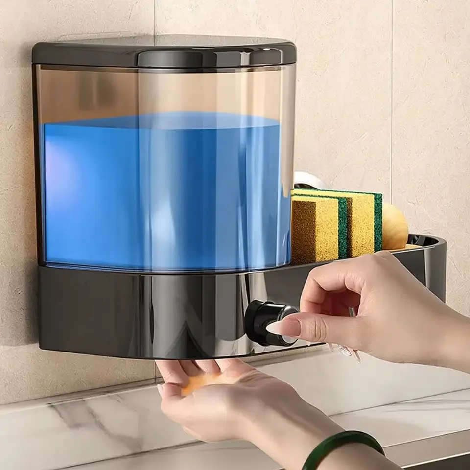 Wall-mounted Kitchen Sink Press Soap Dispenser Punch-free Kitchen Dish Soap Press Drain Storage Rack Kitchen Accessories