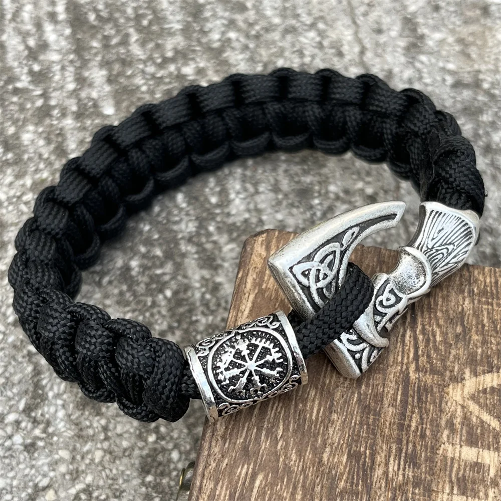 Slavic Perun Axe Norse Runes Trinity Bead Handmade Paracord Jewelry Viking Bracelet For Women Men Accessories