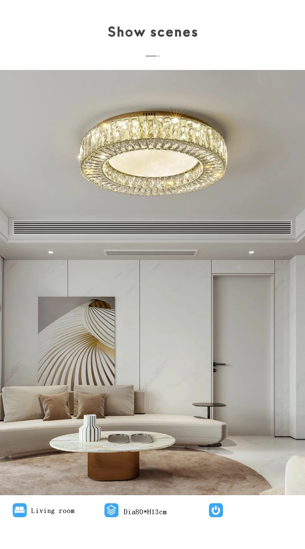 Description Picture 3 of item2024 All Crystal Modern Luxury Ceiling Chandelier Gold Classic Ceiling Lights Led Home Appliance Lighting for Living Room