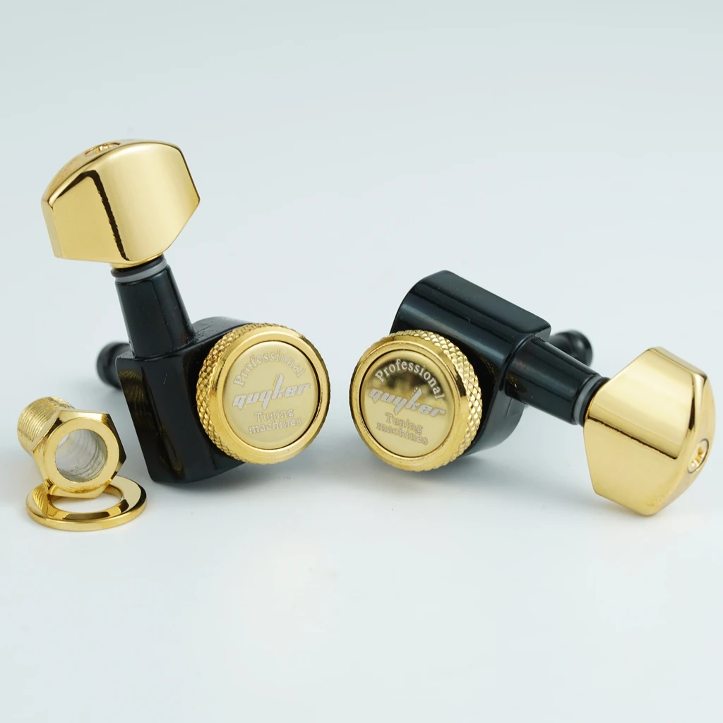 Guyker Guitar Locking Tuners - 1:18 Lock String Tuning Pegs, Black & Gold Finish