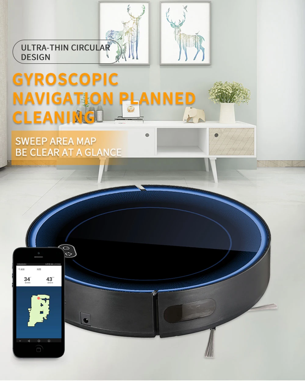 Description Picture 5 of itemPurerobo F8 Robot Vacuum Cleaner Wet Dry Smart Home Mop APP &Remote Control Smart Automatic Reharge Dust Removal Dark Blue Robot