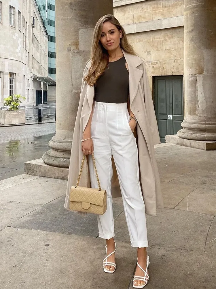 

2024 Women Spring Trousers Suits High Waisted Pant Fashion Office Lady White Elegant Full Length Famale Slim Fit Casual Pants