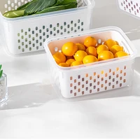 Double-Layer Drain Basket with Cover Refrigerator Fruits Vegetables Crisper Large Washing Vegetable Basket Kitchen Colander Tool 5