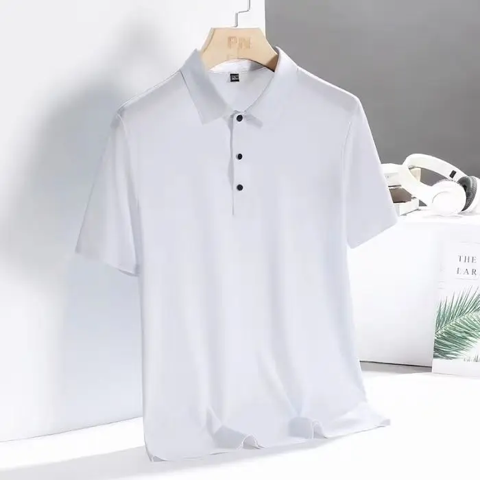 

Ice Silk Seamless Wrinkle Resistant Short Sleeved Golf T-shirt for Men's Spring Wear New Casual Top, Solid Color Minimalist Polo