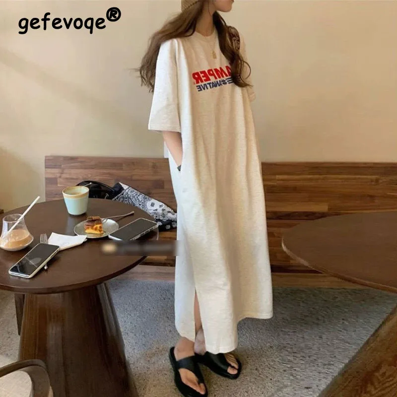 

Summer Casual 2023 New Shirt Dress Women Korean Fashion Print Clothes Ladies Loose Short Sleeve Pocket Oversize 4XL Long Dresses