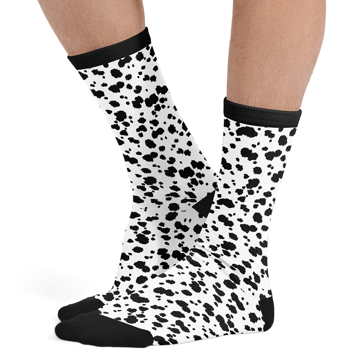 

Black Dalmatian Dog Pattern Thick Contrast Color Socks Men's 90% Polyester Fashion Middle Tube Socks Crew Cow Skin Animal