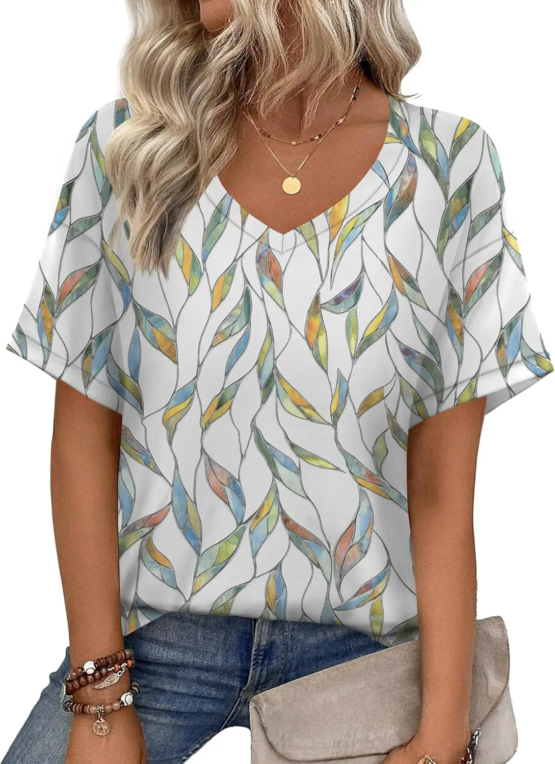 الصيف المرأة تي شيرت برقبة على شكل v بسيط شريطية ورقة طباعة قصيرة الأكمام تيز فضفاضة في الهواء الطلق سريعة الجافة اليومية ملابس كاجوال للإناث 1 الصيف المرأة تي شيرت برقبة على شكل v بسيط شريطية ورقة طباعة قصيرة الأكمام تيز فضفاضة في الهواء الطلق سريعة الجافة اليومية ملابس كاجوال للإناث 1