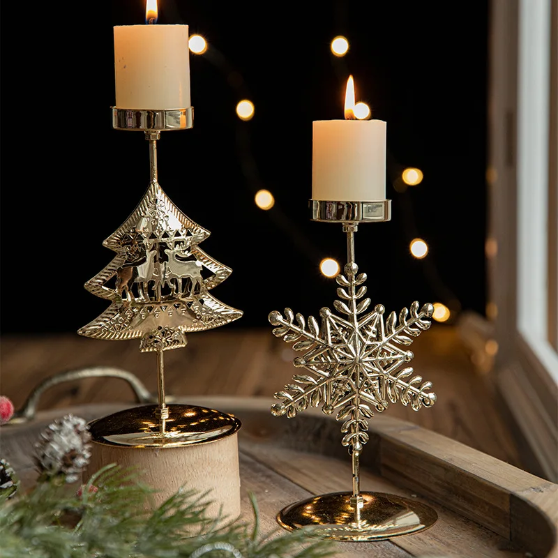 Christmas Golden Wrought Iron Candlestick Star Elk Christmas Tree Candle Holder Merry Christmas New Year Table Decoration 2