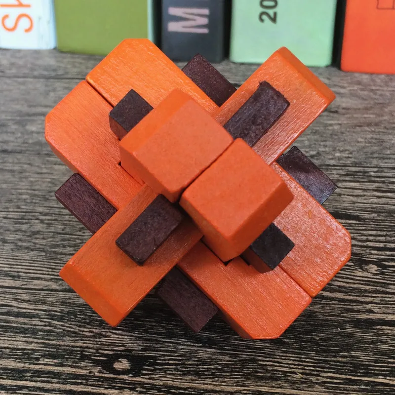 

Montessori Wooden 3D Puzzle Luban Cross Lock Cube Unlock Wise Q Brain Ball Teaser Learning Education Toys For Children Kids