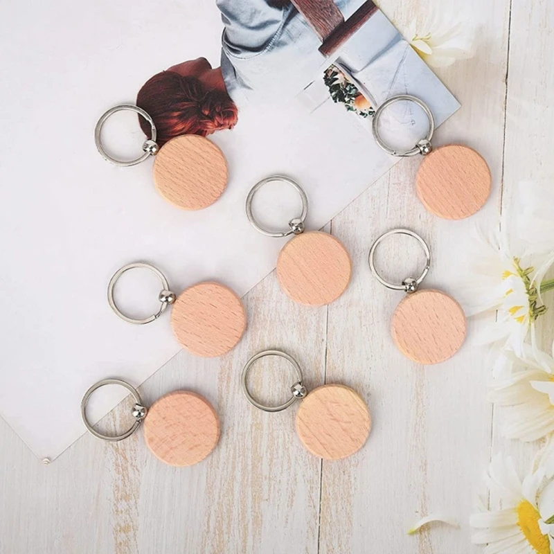 Fast Reach 50Pcs/pack DIY Blank Wooden Keychain Rectangle/Oval-Round Carved Key Tags