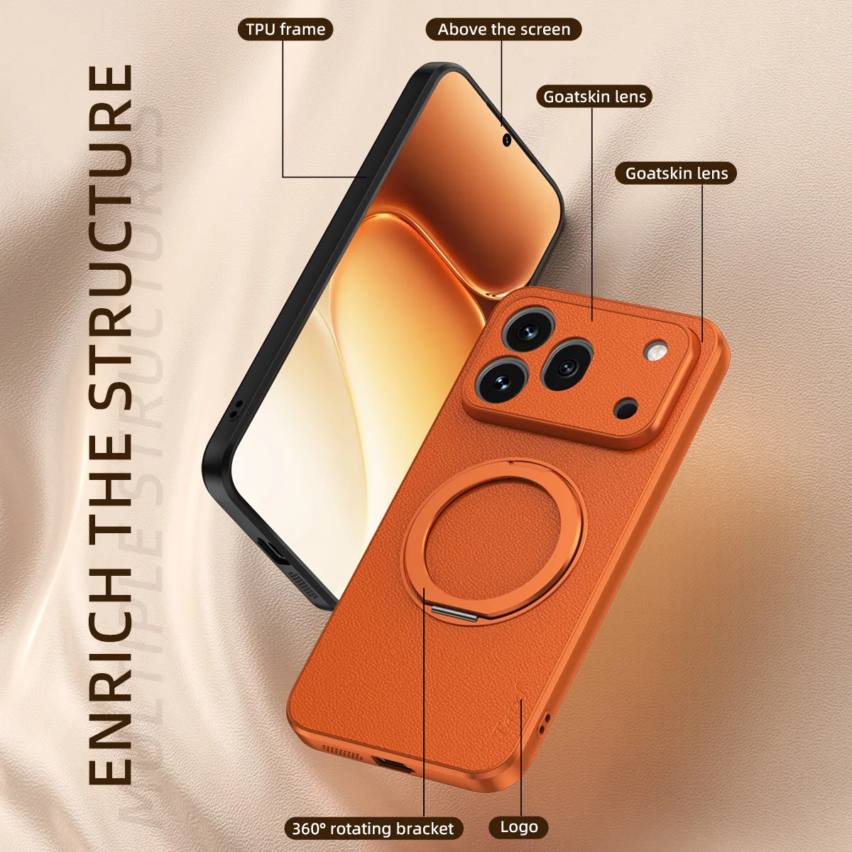 Luxury Premium Soft Goat Skin 360° Rotating Magnetic Stand Case - Shockproof