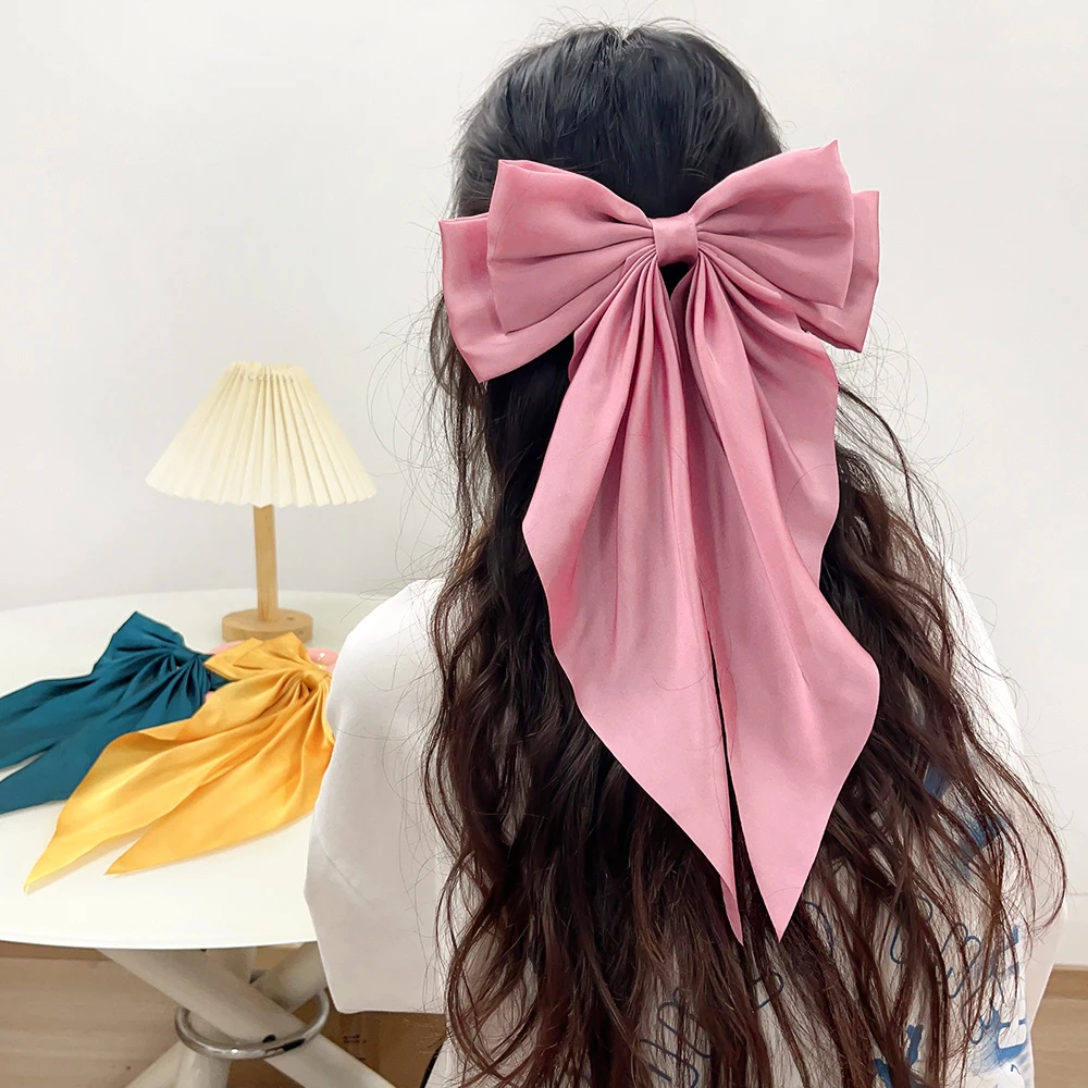 1PC Elegant Big Bow Ribbon Hair Clip Sweet Barrettes for Women Girl Solid Satin Spring Hair Pin Delicate Clips Hair Accessories