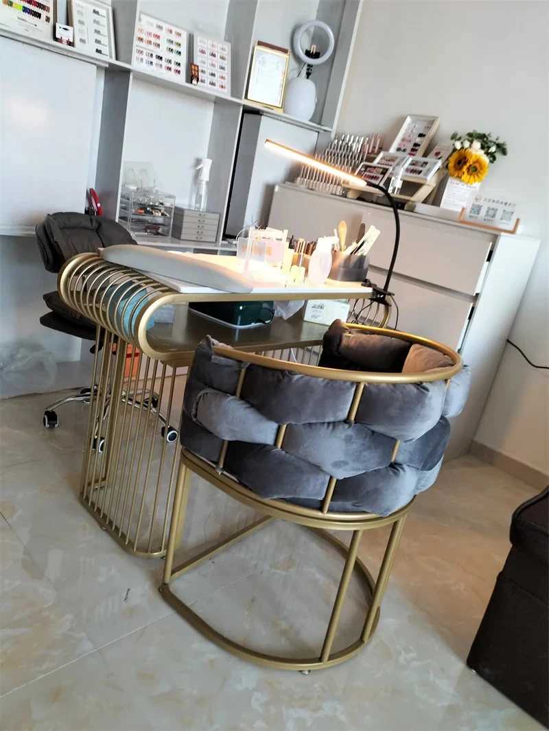 Modern Wrought Iron Nail Beauty Tables For Commercial Furniture Manicure Table Marble Creative Upscale Light Luxury Nail Table