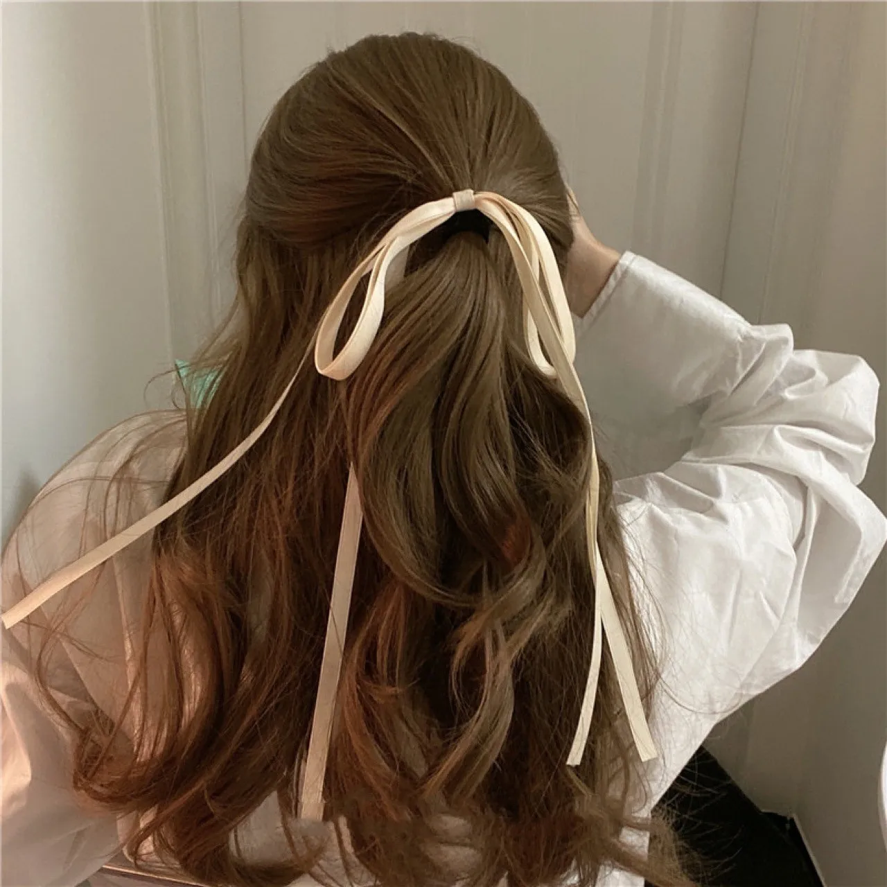 2PCS/Set Long Ribbon Bow Elastic Hair Bands Girls Women Sweet Colorful Ponytail Rubber Hair Scrunchies Ties Hair Accessories