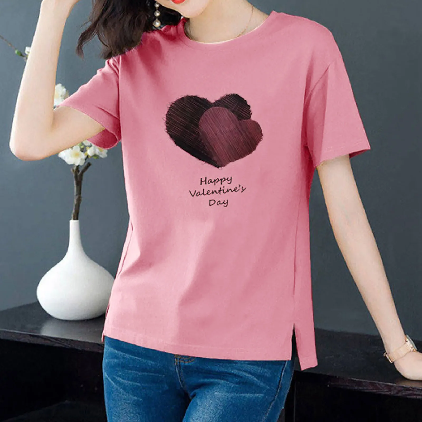 

Fashion Women's Casual Short Sleeve Letter Printed Round Neck Tunic Blouses Ladies Plus Size Loose Female T-Shirt Tops