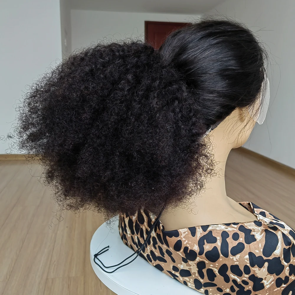 아프로 헤어 번 실제 인모, 부드러운 변태 곱슬 드로스트링 포니테일 클립, 연장 브라질 자연 색상, 10-12 인치