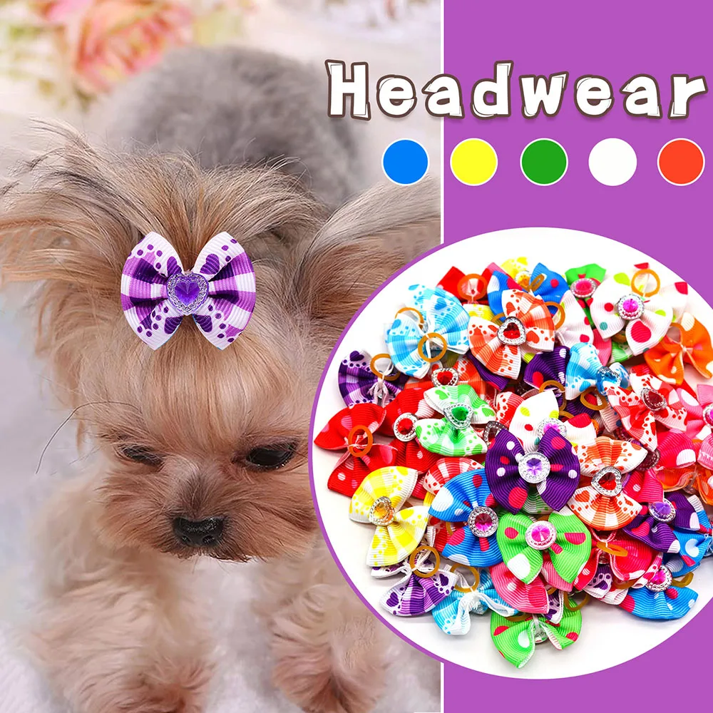 Title 10, 20pcs Summer Dog Hair Bows Dog Bows with Diamon...