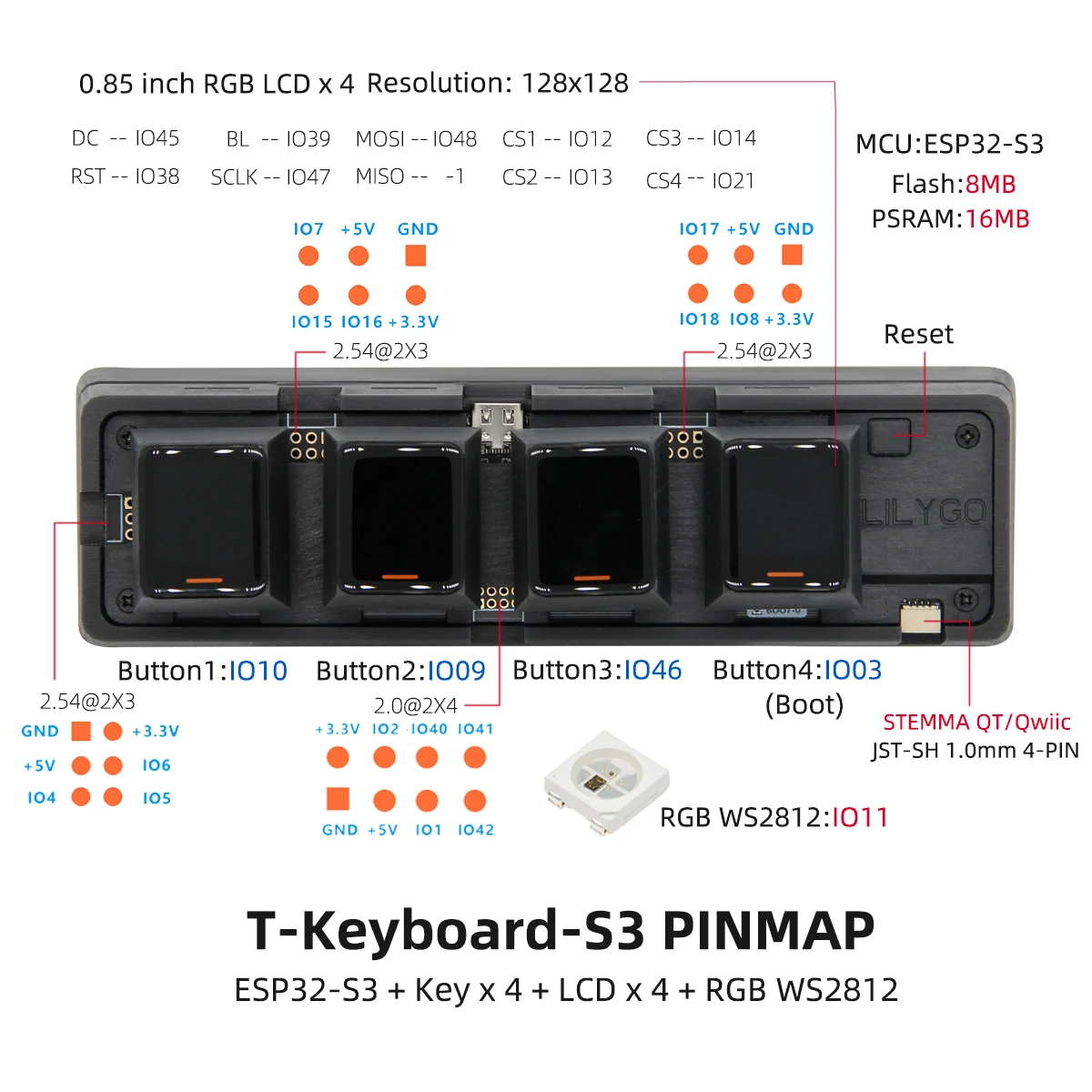 ® T-Keyboard-S3 Pro ESP32-S3 Keyboard Development Board 0.85-inch LCD Button WiF