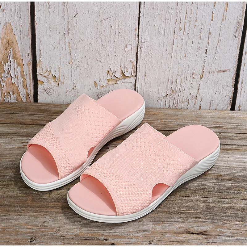 Vanessas women’s mesh wedge slippers with slip-on platform for casual summer outdoor wear