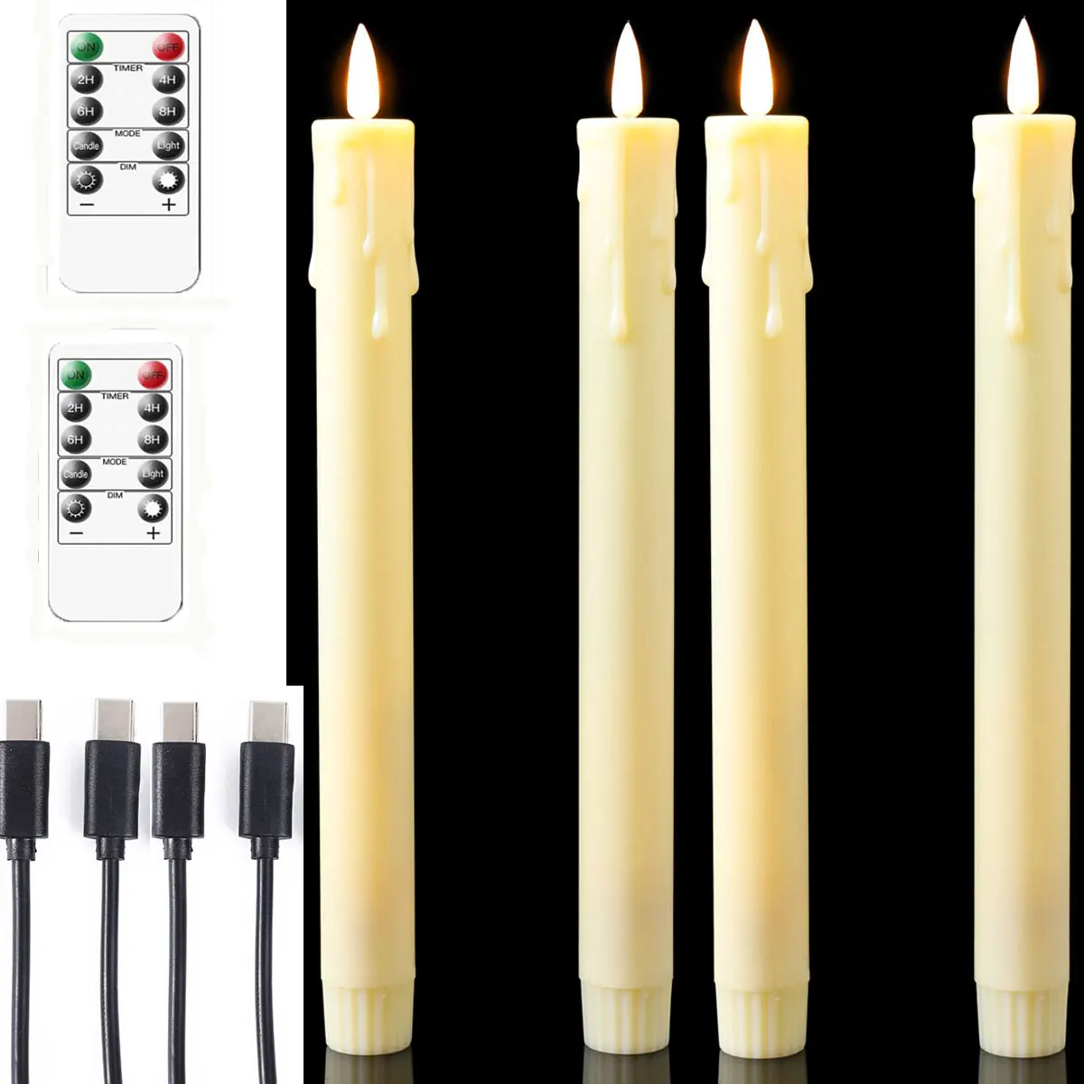 طقم شموع LED مستدقة قابلة للشحن مع ريموت – قطعتان أو 4 قطع – صورة 2