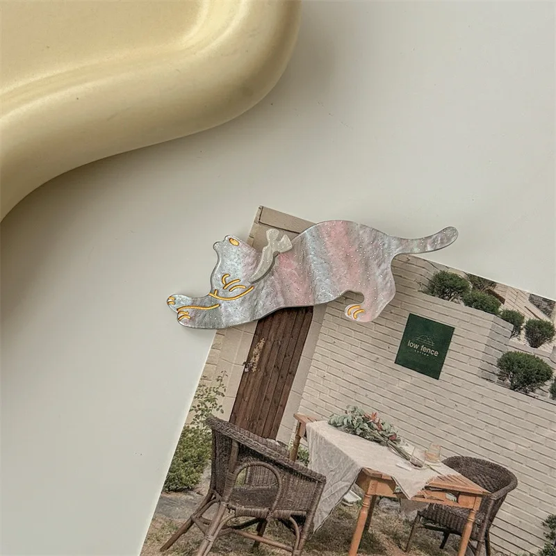 1 Stück süße Katzen-Enten-Mund-Haarspange, seitliche Haarspange für Mädchen; Haar-Accessoire aus Naturholz; seitliche Haarspange für Pony; Waldstil – Detail 9