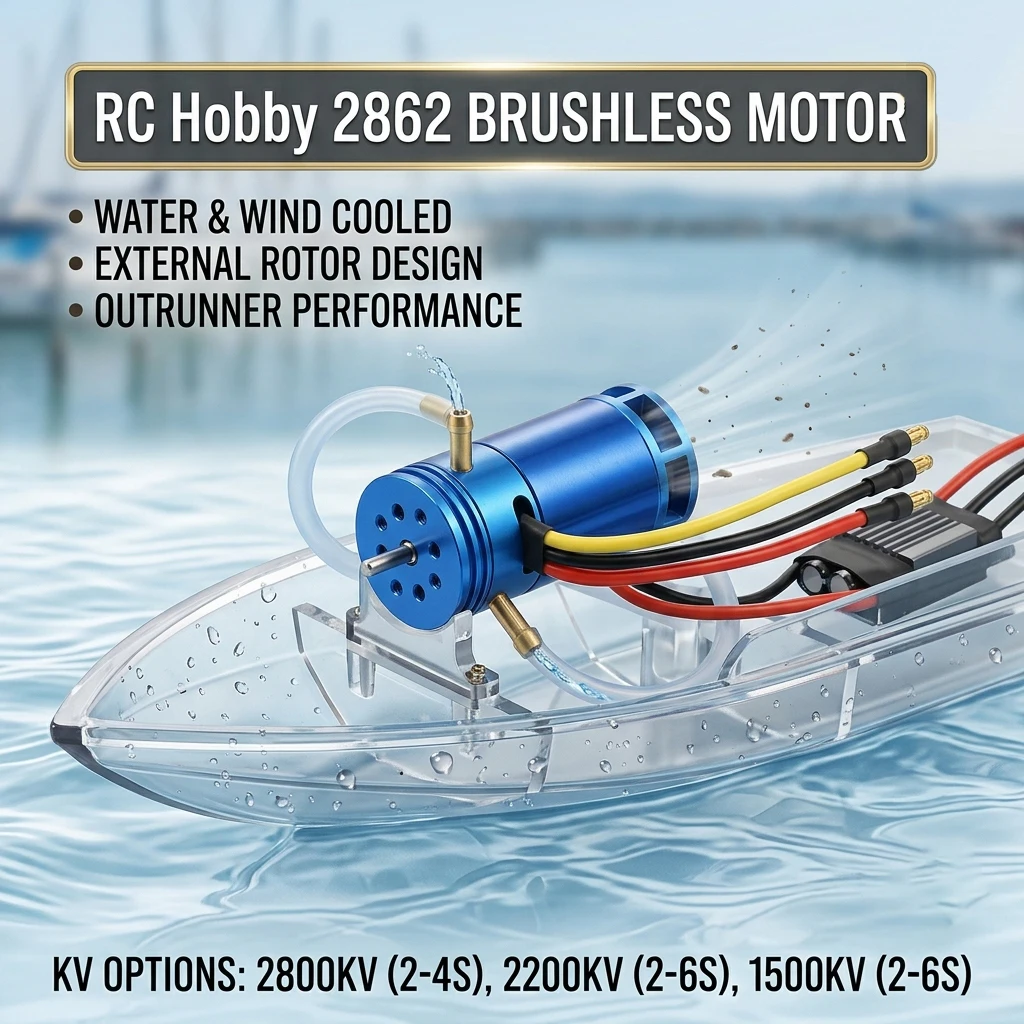 Moteur brushless 2862 pour bateau RC, avec entrées et sorties d'eau pour le refroidissement