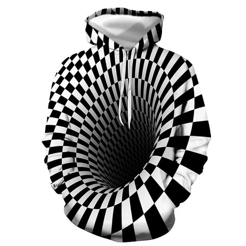 thumbnail image 1 of Sudadera con capucha visual anti-vértigo en blanco y negro para hombre, estampado 3D, patrón abstracto personalizado, ropa de calle, chaqueta informal de moda, 1 of 5