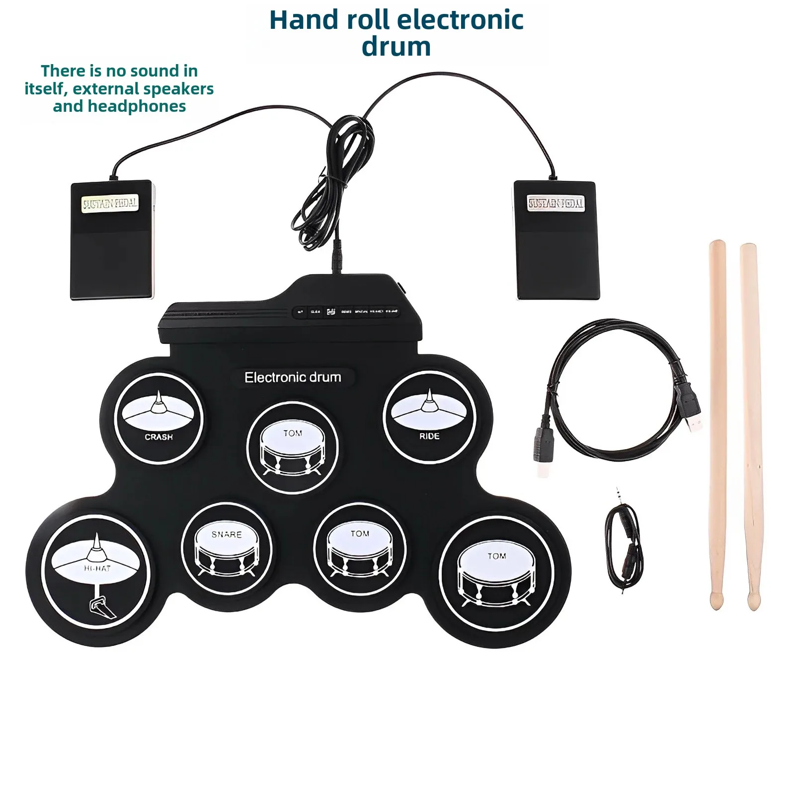 Portable USB Electronic Drum Set Silicone Foldable Jazz Drum Hand Roll Kit Mini Machine for Music Entertainment