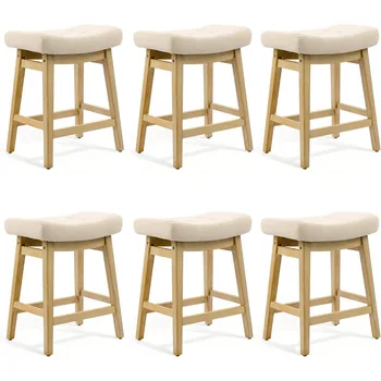 Set of 6 Backless Counter Height Bar Stools – Farmhouse Style 1