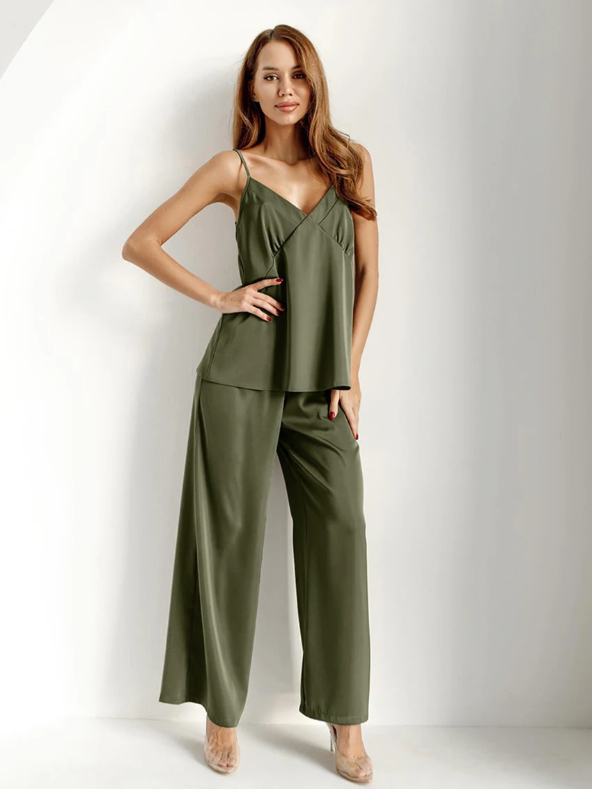 Marthaqiqi Summer Women Nightwear Suit Sexy Spaghetti Strap Sleepwear Backless Tank Tops Pajamas Pants Casual Ladies Nightie Set