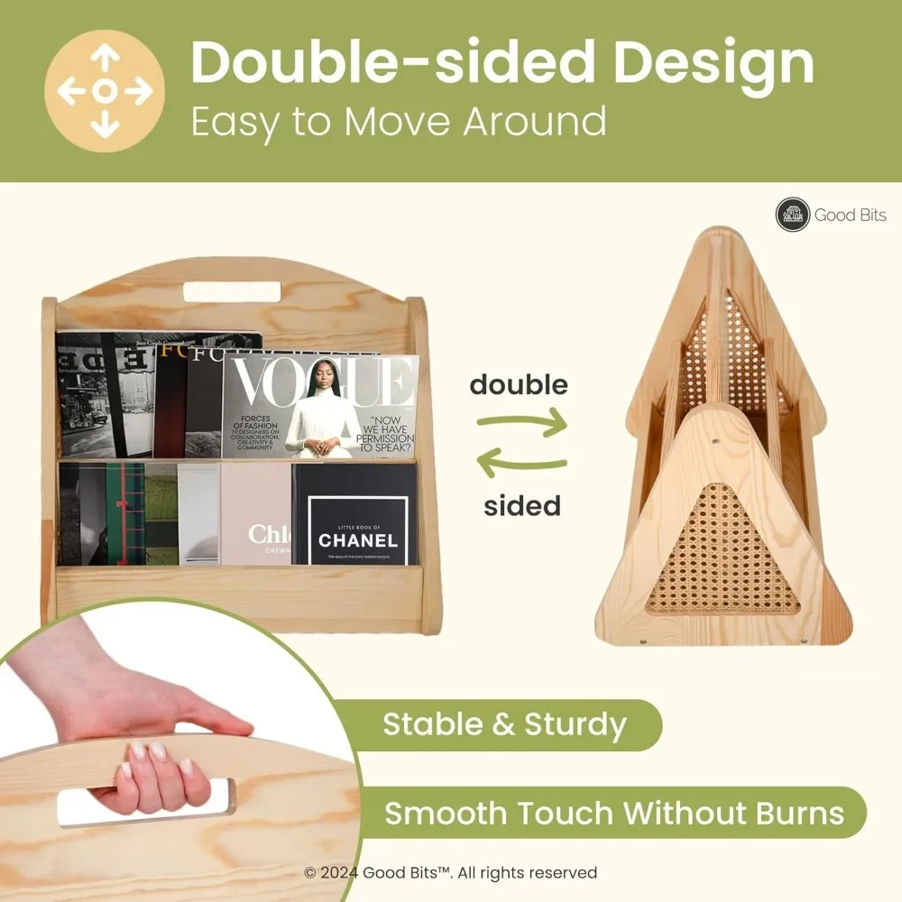 Double-Sided Montessori Bookshelf for Kids, Rattan Book Shelf for Kids Rooms, Nursery Book Shelves, Toddler Bookshelf 4