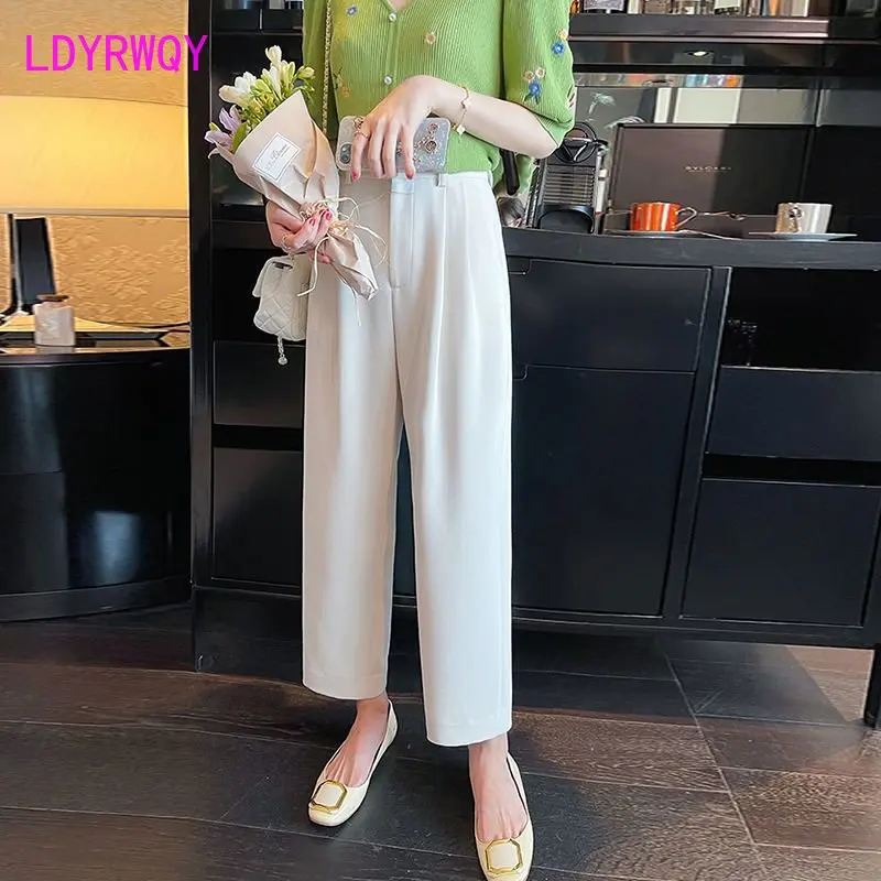 suit pants women spring and summer down feeling small straight tube loose white milk pants smoke pipe suit high waist pants