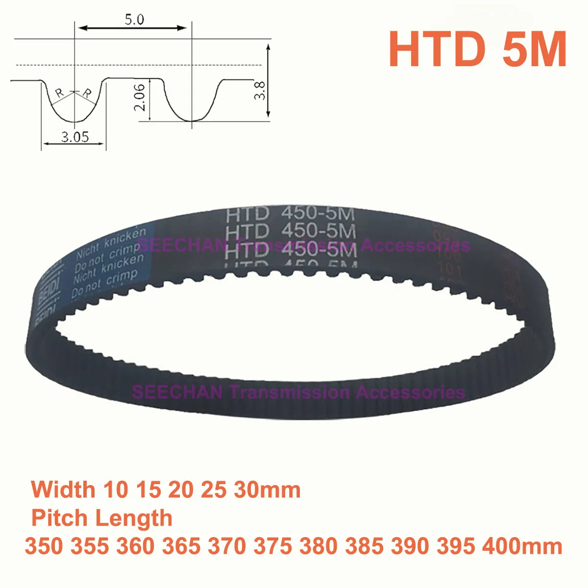 

HTD 5M Rubber Timing Belt Width 10 15 20 25 30mm Synchronous Belt Pitch Length 350 355 360 365 370 375 380 385 390 395 400mm