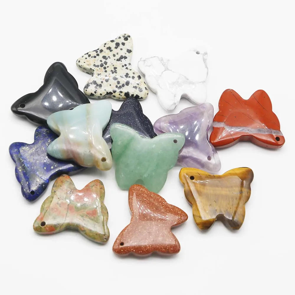 BestSeller Natural Lapis Lazuli Amethyst Multicolor Butterfly Necklace Pendant Quality Charms DIY Jewelry Aaccessories Gift 6Pcs