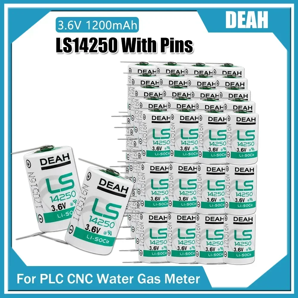 100PCS LS14250 14250 R6 1/2 AA 3.6V Lithium Battery With Pins for PLC CNC Electric Equipment Touch Screen Water Meter Batteria