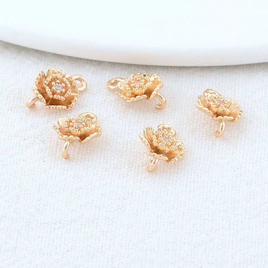 10PCS 8*11MM 14K Gold Color Brass with Zircon 2 Holes Rose