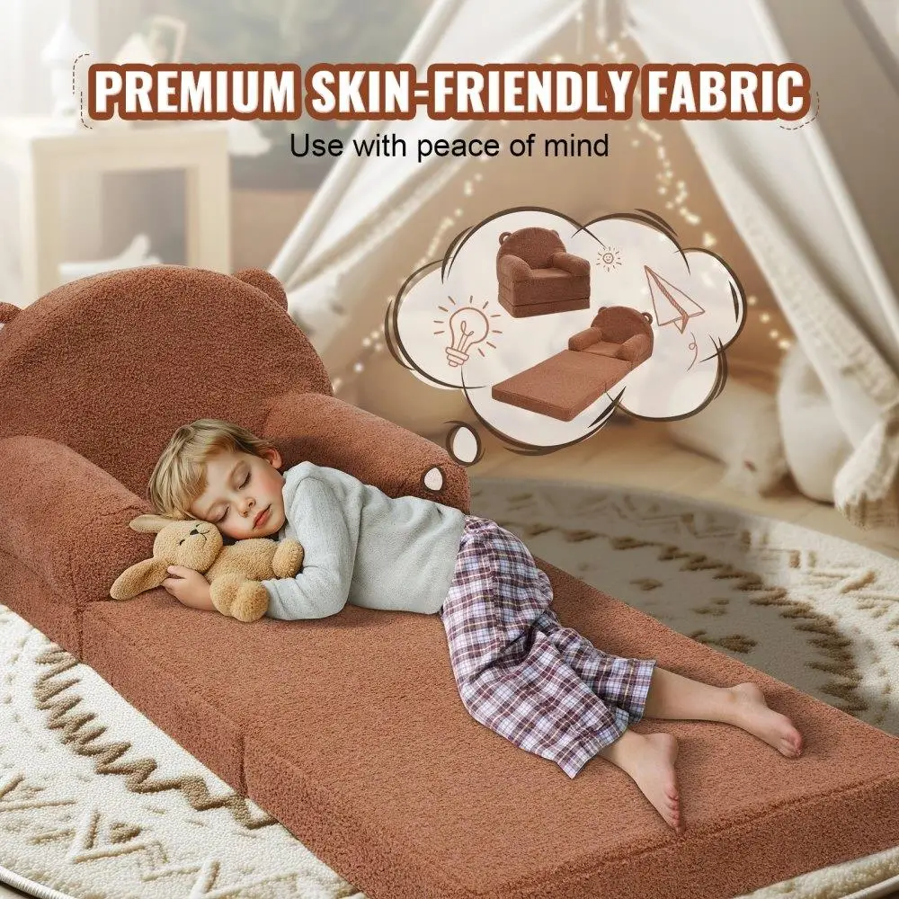 for kids Sofa Foldable 2-in-1 Toddler Chair Convertible Sofa Lounger Playroom Furniture Soft Comfy Brown 6