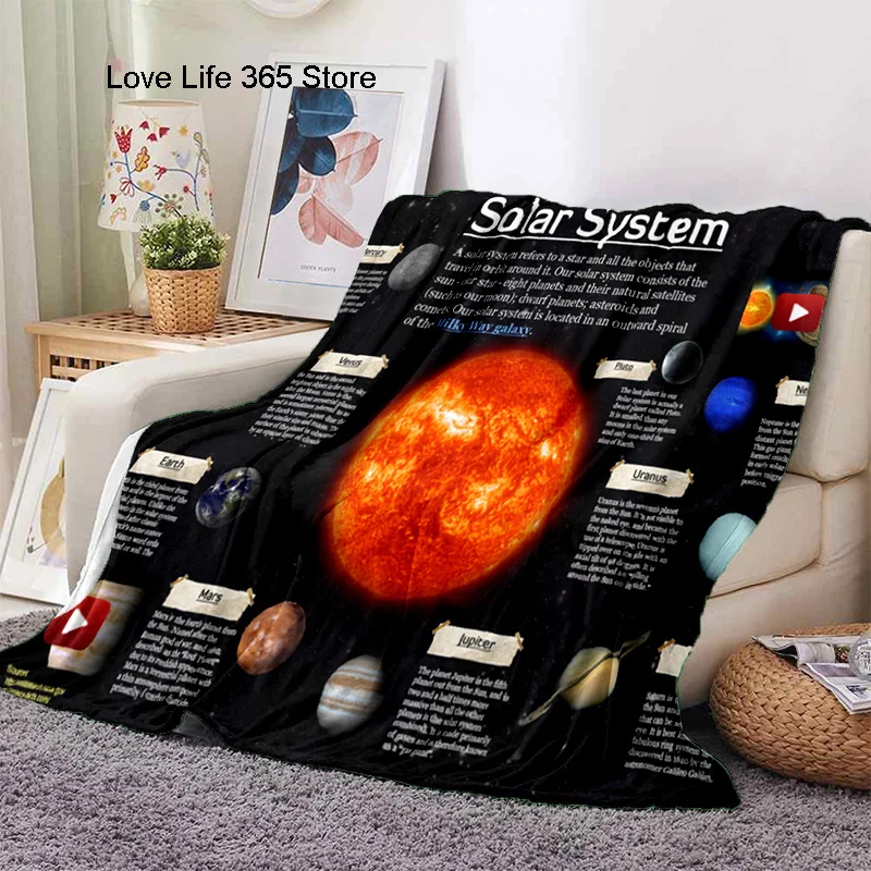 

Фланелевое Одеяло с принтом солнечной системы, портативное дорожное одеяло с планетами и космическим небом, одеяло с 3D принтом для детей и взрослых