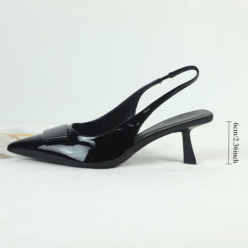 Fashion Business Dress Shoes for Women Black Patent Leather Back Strap Simple Design Summer Female Slingback Sandals