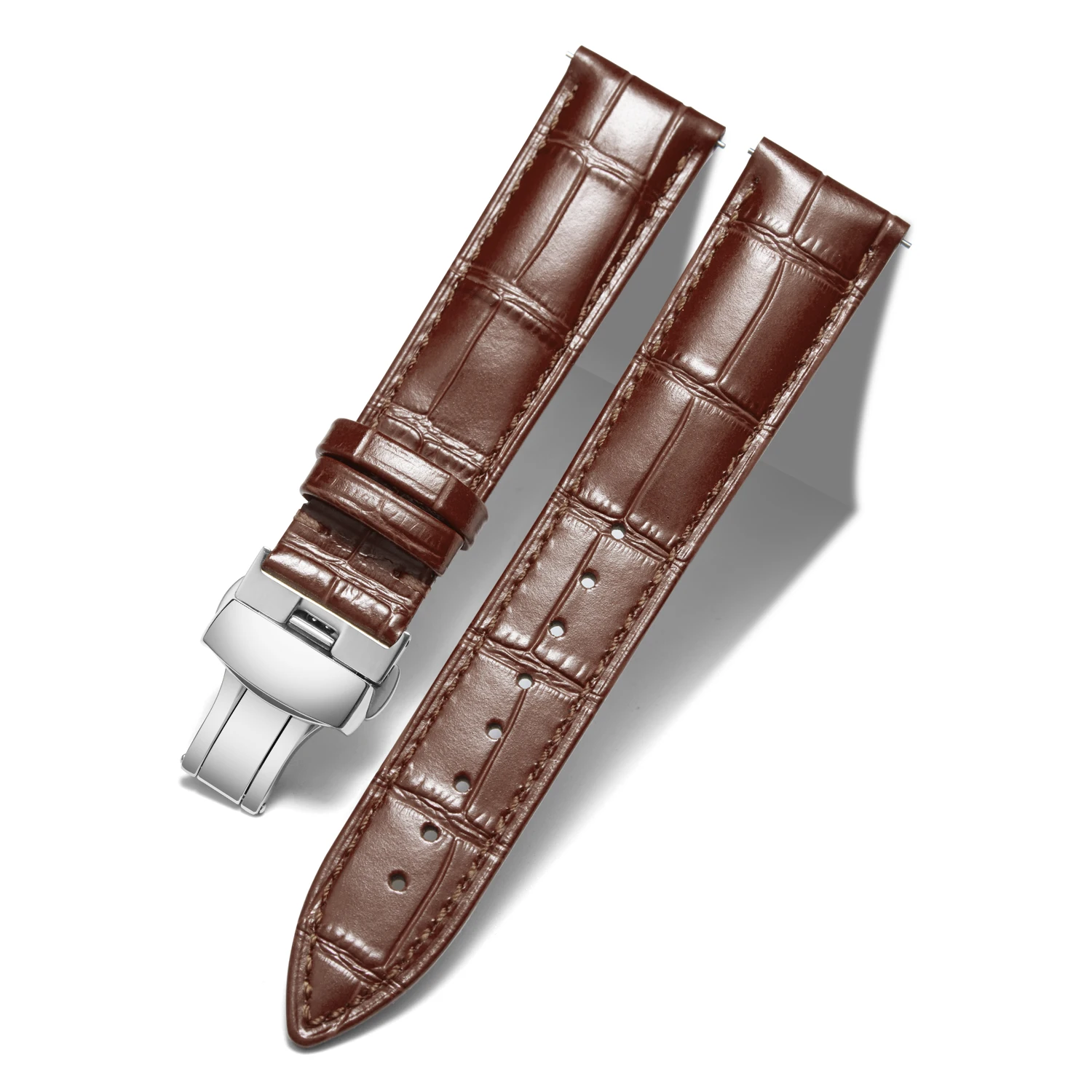 

Genuine Calfskin Leather Watch Band for Men Women 12mm-24mm Quick Release Alligator Watch Strap with Silver Butterfly Buckle