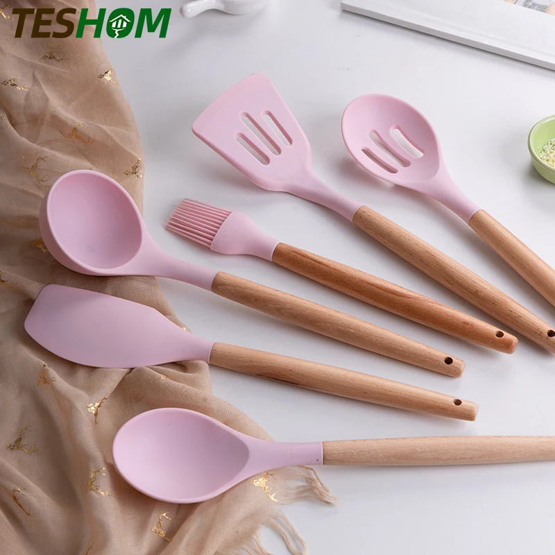 Spatule de Cuisine: Ustensile de Patisserie en Silicone, bois