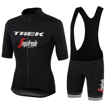 TREK 사이클링 Mtb 의류 남성 점퍼 저지, 턱받이 남성 바지 젤 팀 복장 세트, 남성 자전거 사이클 용수철 의류, 2024 여름