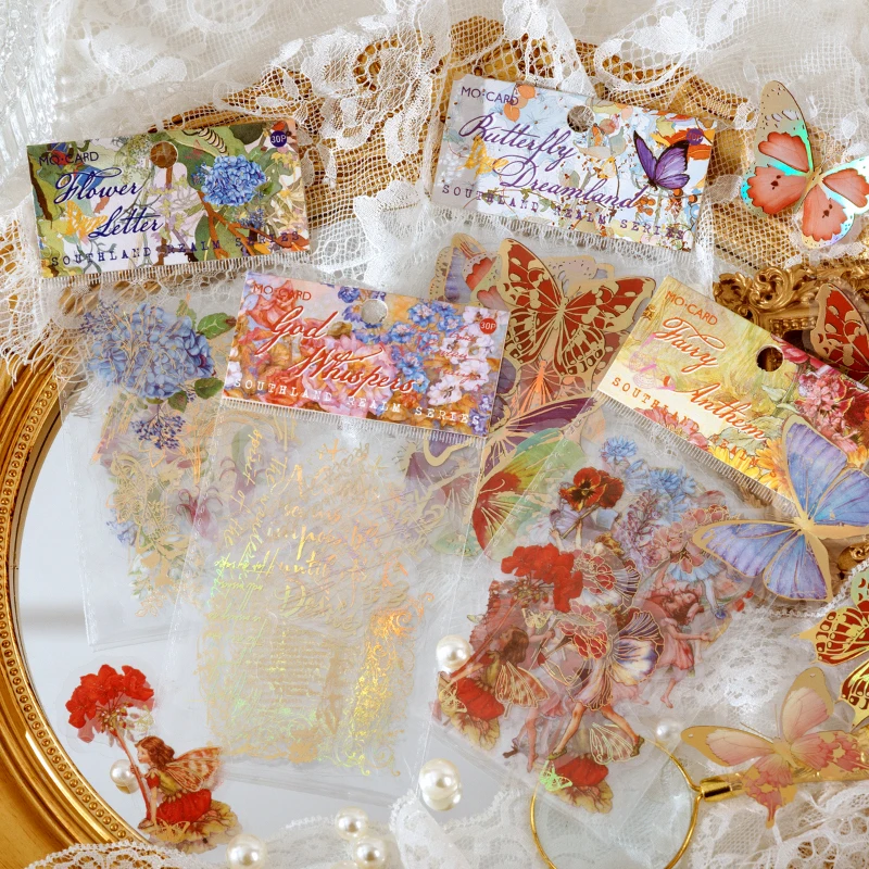30 pcs Bronzing Decorative Stickers aesthetic Butterfly Adhesive Diy Sticker Diary Album Scrapbooking Collage material