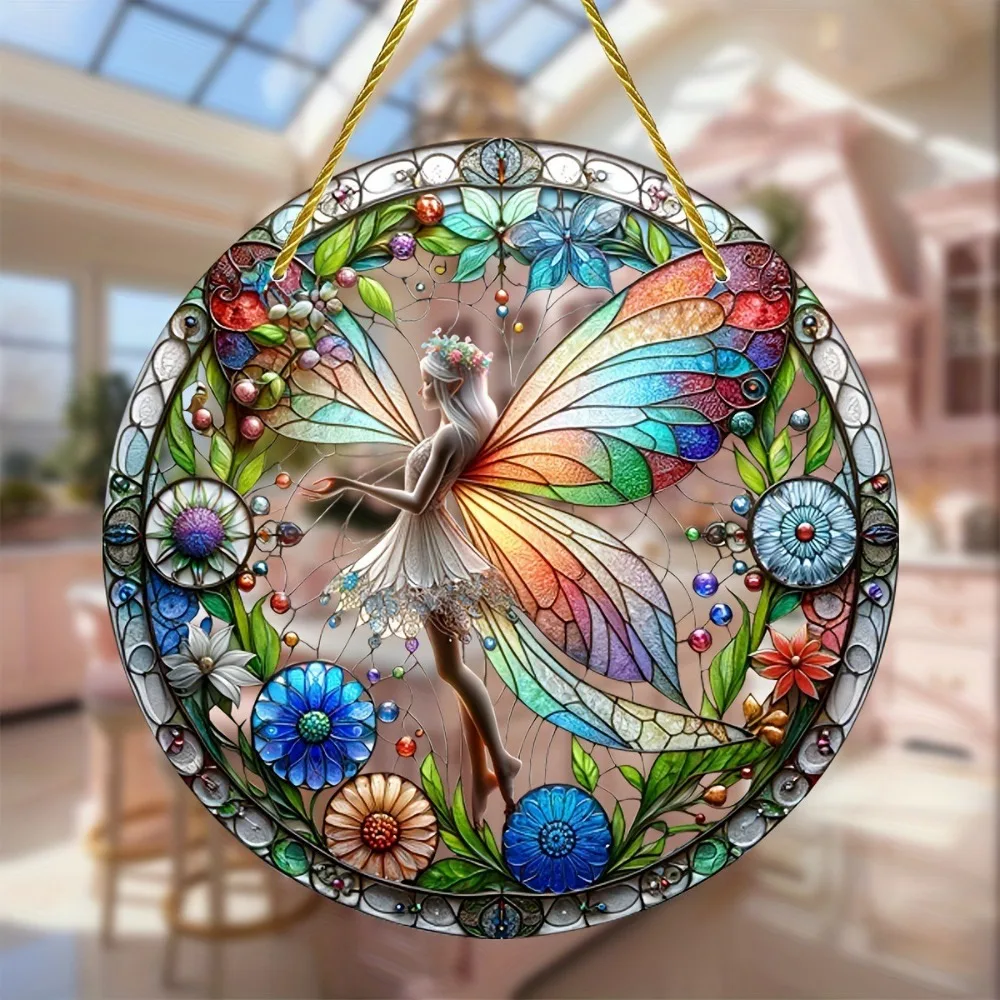 Decoration Forest Fairy Sun Catcher Glass-Style Acrylic Fairy Suncatcher Window Hanging Colorful Window Light Catcher Garden