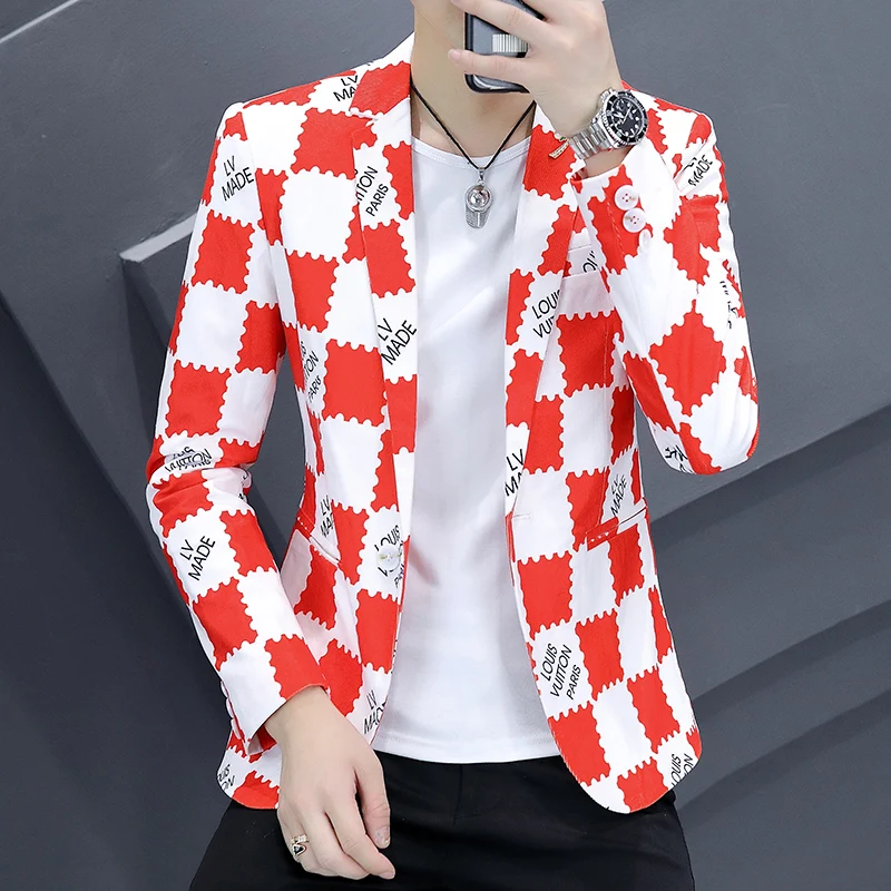 Fashion trend plaid Print Men Blazer Jacket Design Spring Autumn Stylish Casual Male Slim Fit Suit Jacket Coat men blazers